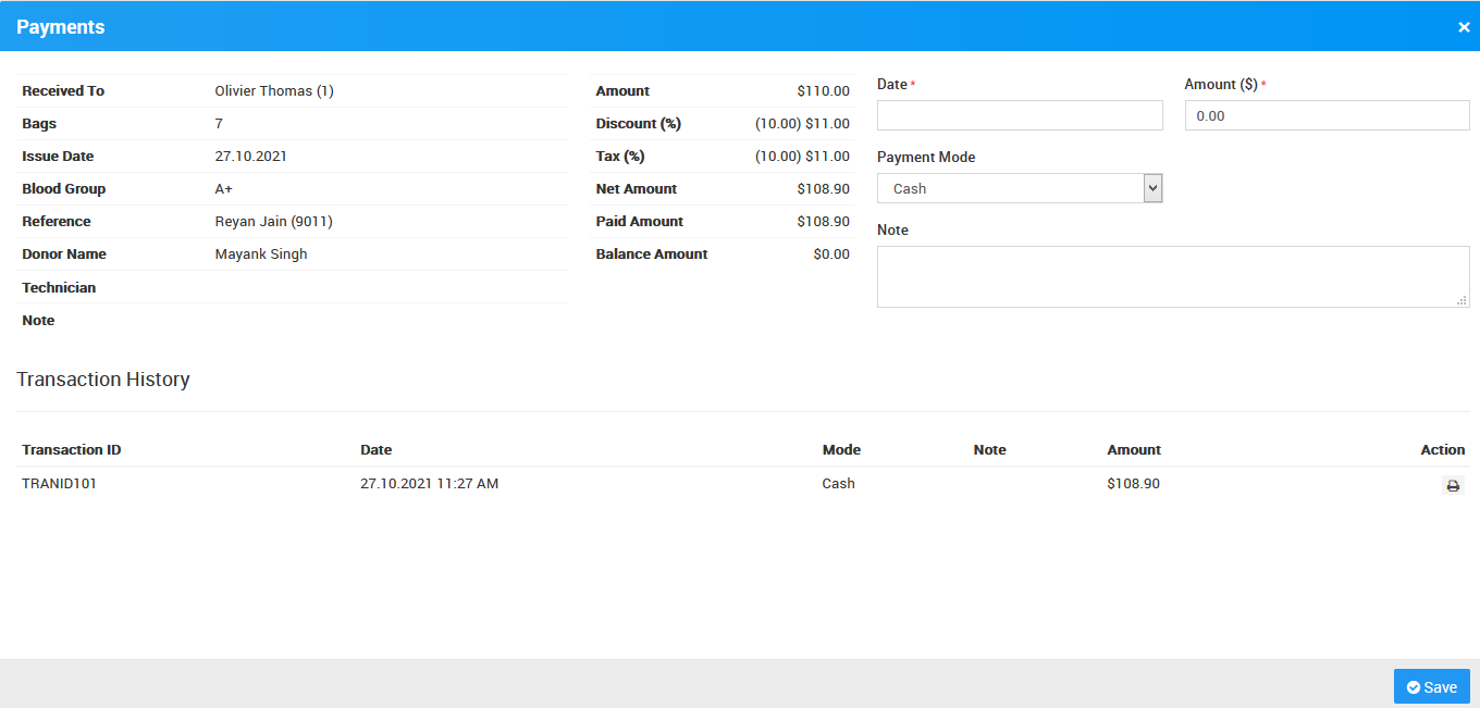 bloodbank payment