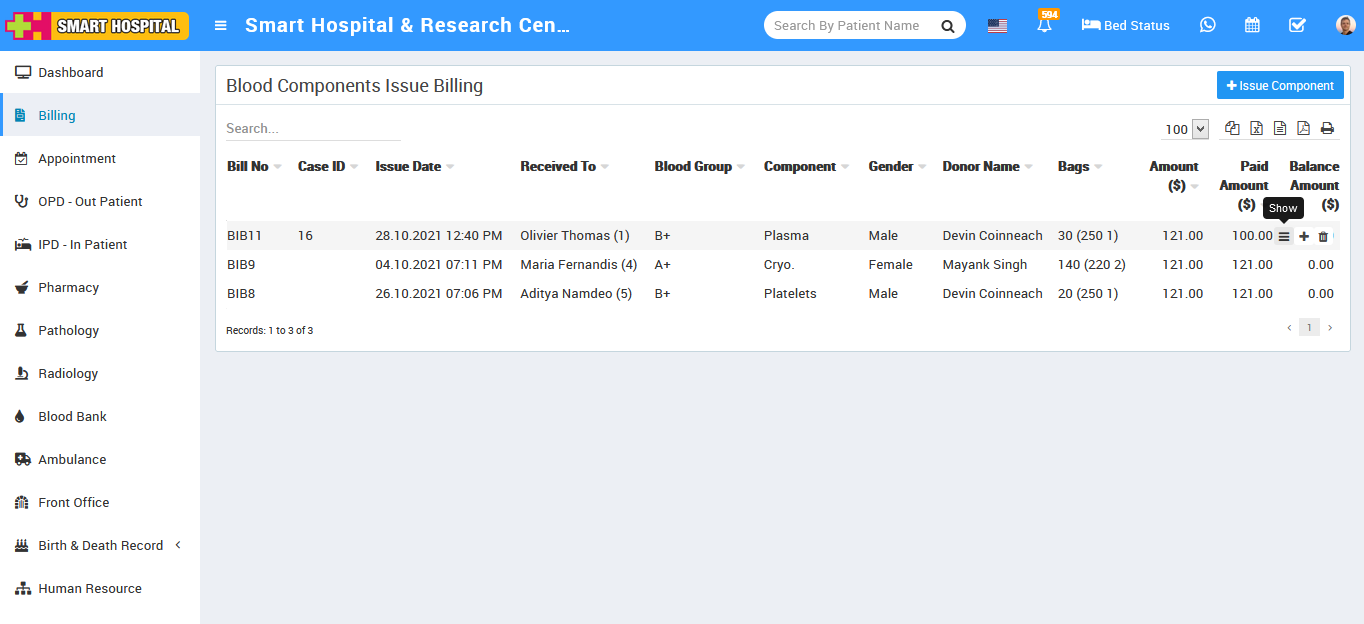 bloodbank issue component issue